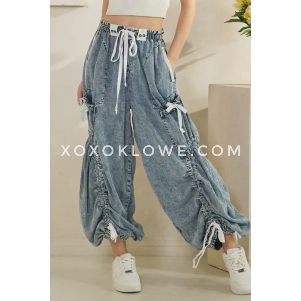 Oli & Hali Cinch Me Baby Ruched Drawstring Denim Joggers